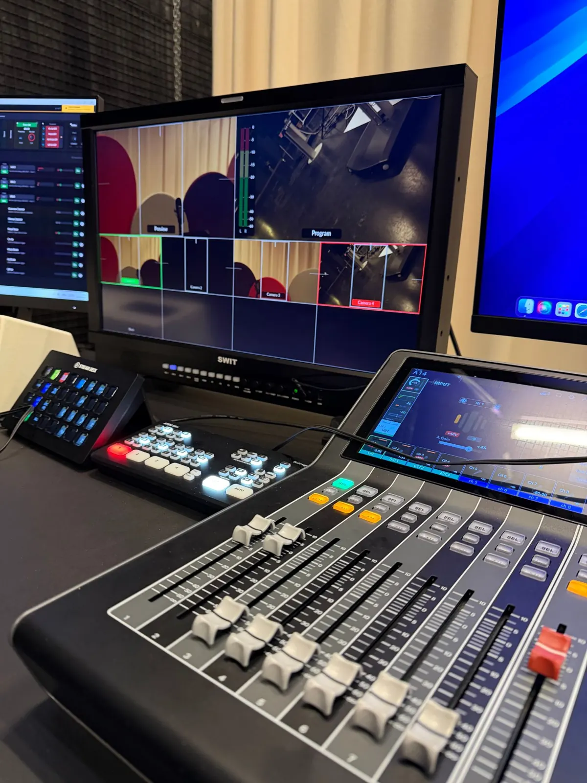 Kontrolbord: billedmix, lyd og Stream Deck